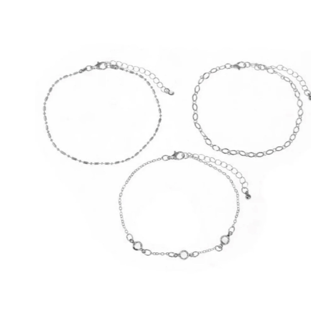 Silver Dainty Chain Bracelets Set